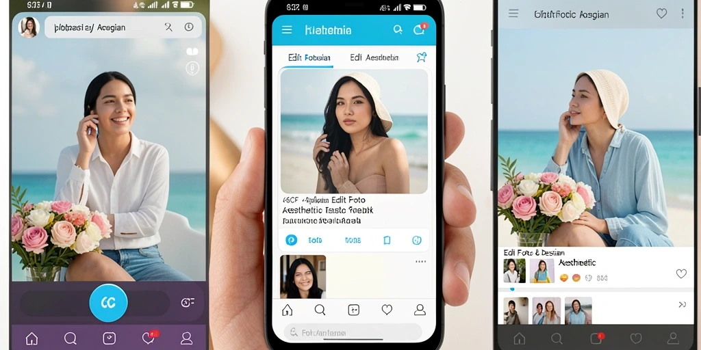 Tampilan antarmuka aplikasi 6CF dengan berbagai fitur Edit Foto Aesthetic.