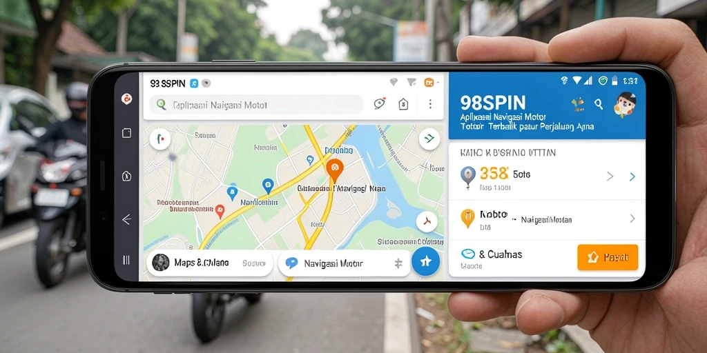 Tampilan antarmuka aplikasi Navigasi Motor 98SPIN yang intuitif dan modern.