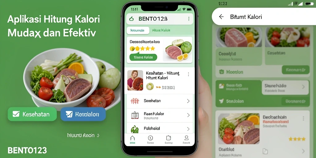 Tampilan antarmuka BENTO123 yang intuitif untuk menghitung kalori.