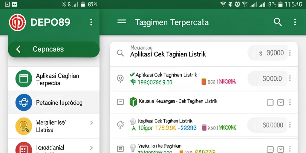 Tampilan antarmuka utama aplikasi DEPO89 untuk cek tagihan listrik.
