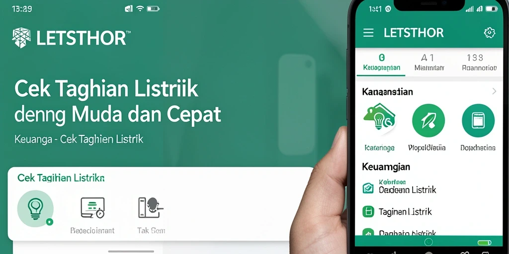 Antarmuka aplikasi LETSTHOR yang modern untuk cek tagihan listrik.