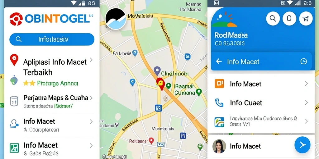 Antarmuka aplikasi ROBINTOGEL menampilkan informasi lalu lintas dan cuaca secara jelas.