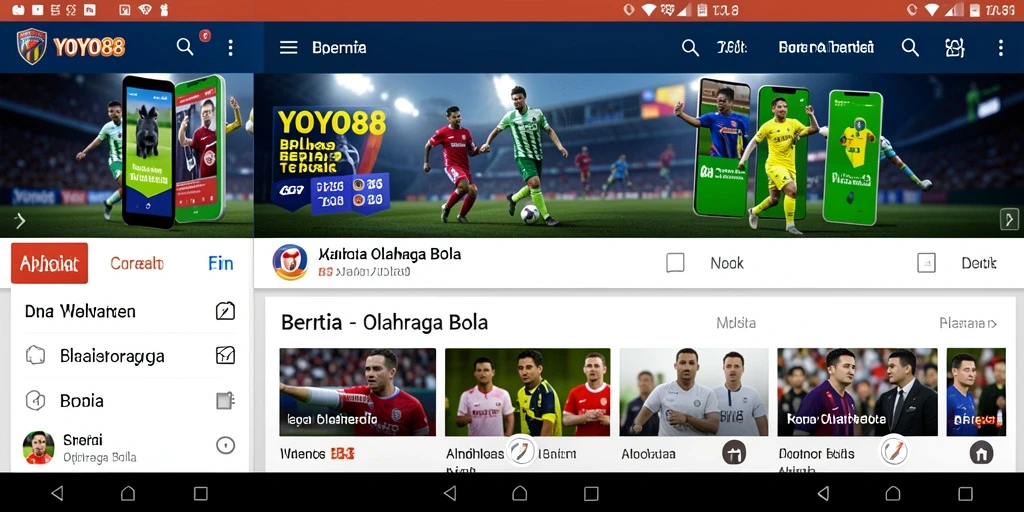 Tampilan utama aplikasi YOYO88 yang menampilkan berita olahraga bola terkini.